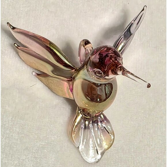 Art Glass Hummingbird Iridescent Sun Catcher 2" Hanging Ornament Bird Christmas - Picture 1 of 11